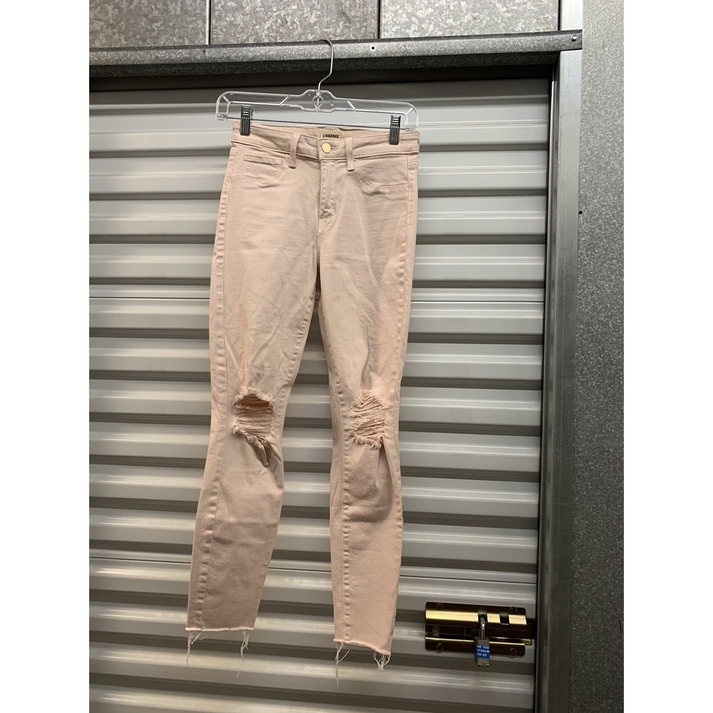 L'agence Women's Margot High Rise Skinny Jean in Quartz Destruct Size 25 x 26